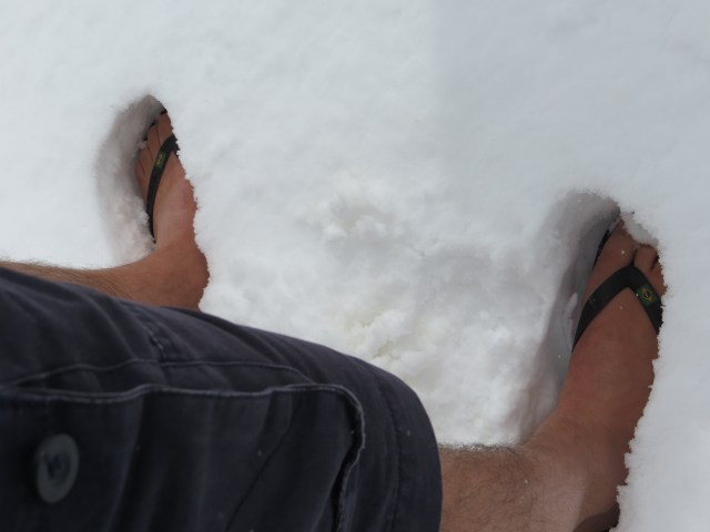 flip flops in the snow